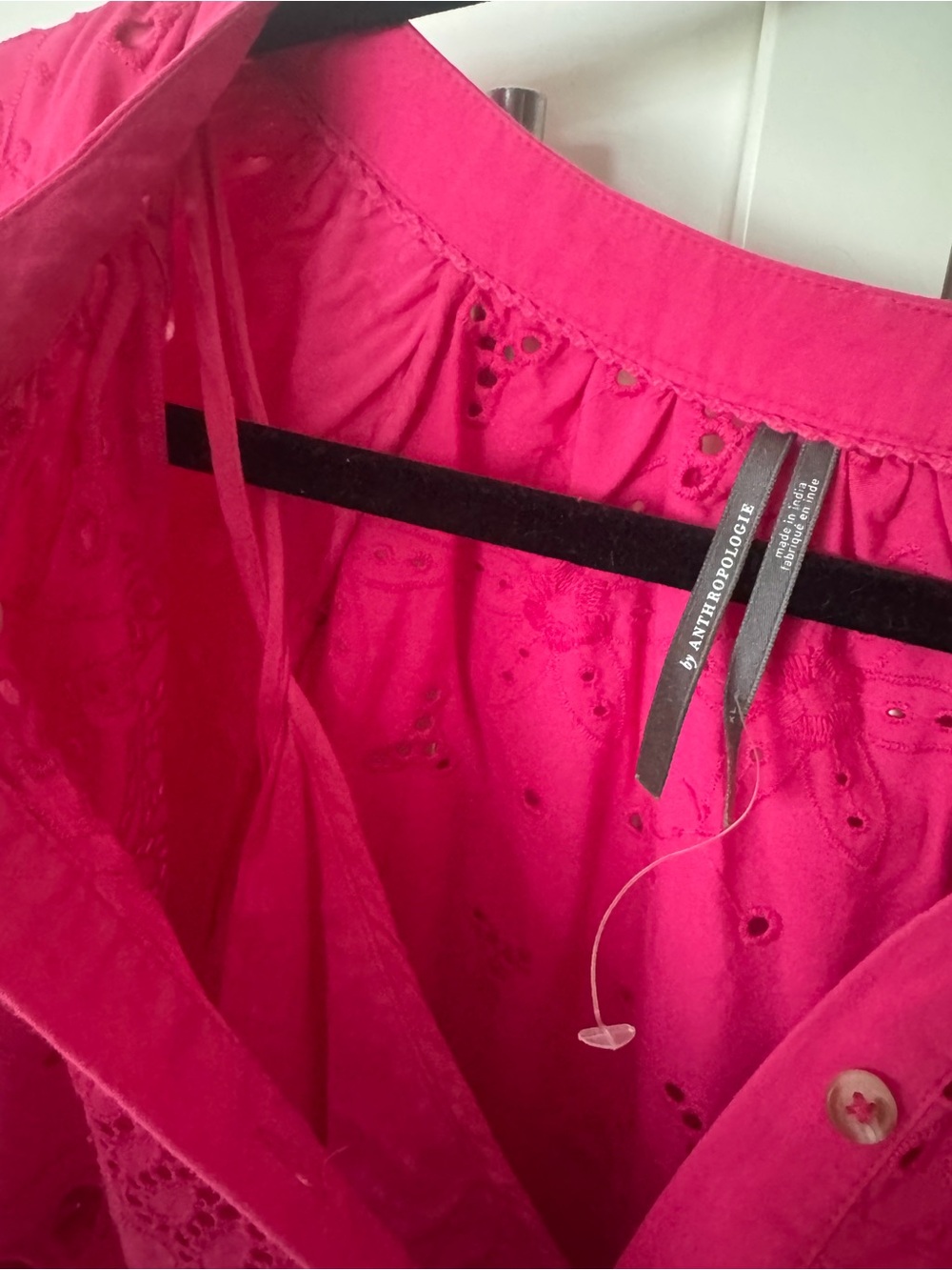 Anthropologie Bright Pink Eyelet Midi Dress - Picture 3 of 5